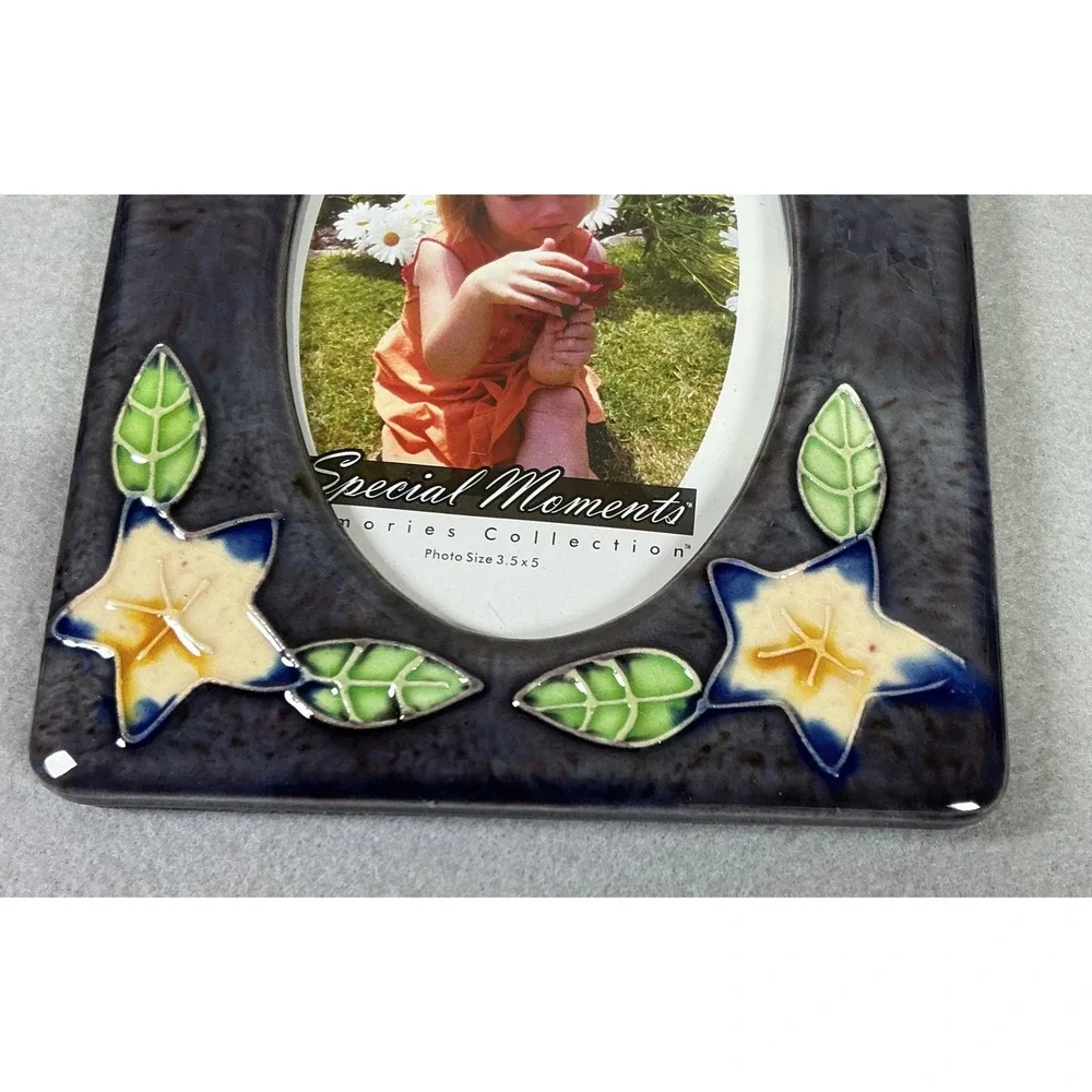 Floral Ceramic Picture‎ Frame 3.5x5 Ivy Leaf Blue White Decorative